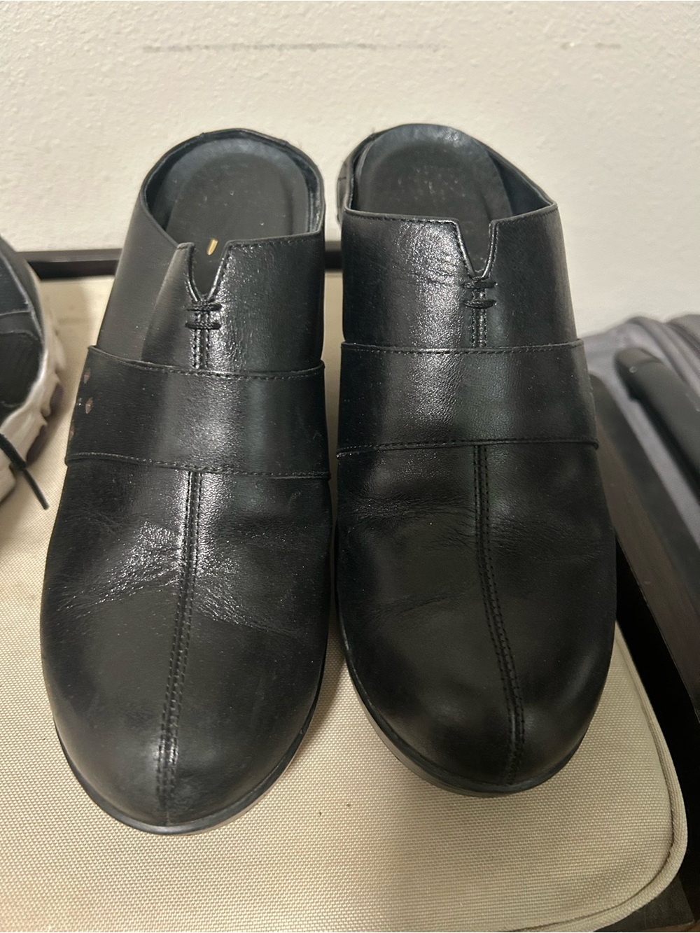 Dansko Black Leather Slip-On Clogs